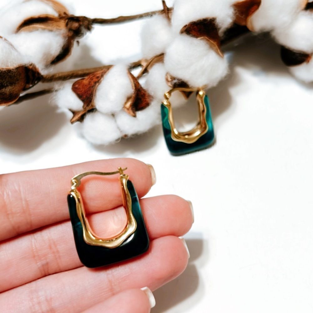 Green crystal  hoop earrings N124 - Picture 4 of 5
